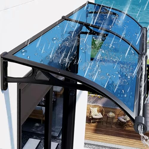 PHUSTJKL Vordach für Haustür Überdachung 80x120cm, Haustürdach Pultvordach Pultbogenvordach aus Aluminium und Polycarbonat, Türdach für draußen Sonnenschutz Regenschutz-Blau von PHUSTJKL