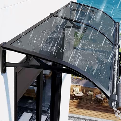PHUSTJKL Vordach für Haustür Überdachung 80x220cm, Haustürdach Pultvordach Pultbogenvordach aus Aluminium und Polycarbonat, Türdach für draußen Sonnenschutz Regenschutz-Grau von PHUSTJKL