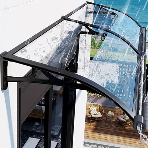 PHUSTJKL Vordach für Haustür Überdachung 80x360cm, Haustürdach Pultvordach Pultbogenvordach aus Aluminium und Polycarbonat, Türdach für draußen Sonnenschutz Regenschutz-Transparent von PHUSTJKL