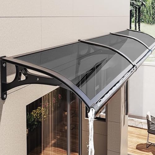 Vordach für Haustür, Überdachung Haustür aus Aluminium und Polycarbonat, Türvordach für Schützt vor Regen, Schnee und UV-Strahlen Schlagfeste 100 KG, Grau Pultbogenvordach (60x160cm) von PHUSTJKL