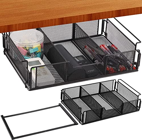 PHYMAT Schublade unter dem Schreibtisch, Metallgitter, ausziehbare hängende Schubladen für den Schreibtisch, schwarzes Metall, versteckter Schreibtisch-Organizer, befestigbarer Stifthalter für Büro, von PHYMAT