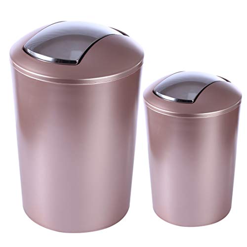 PHYNEDI 2er-Set Kunststoff Mülleimer mit Schwingdeckel Flip Top Mülleimer-Roségold, 10L+6.5L von PHYNEDI