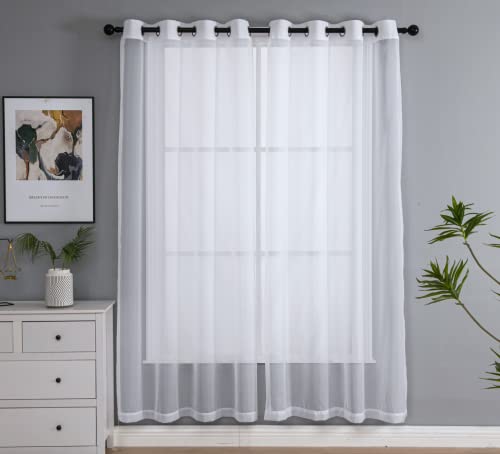 PI Sheer White Curtains 84 Zoll Länge, Solid Voile with Grommet Top for Living Room/Bedroom (W52 x L84 Zoll, 2 Paneele) von PI