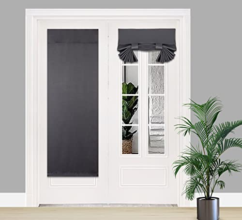 PI Verdunkelungsvorhang für die Haustür, Tür, Fenster, Schatten, Privatsphäre, wärmeisoliert, kleiner Türvorhang für Französische Tür, Schiebetür, Terrassentür, 1 Panel (W34XL68, Dunkelgrau) von PI