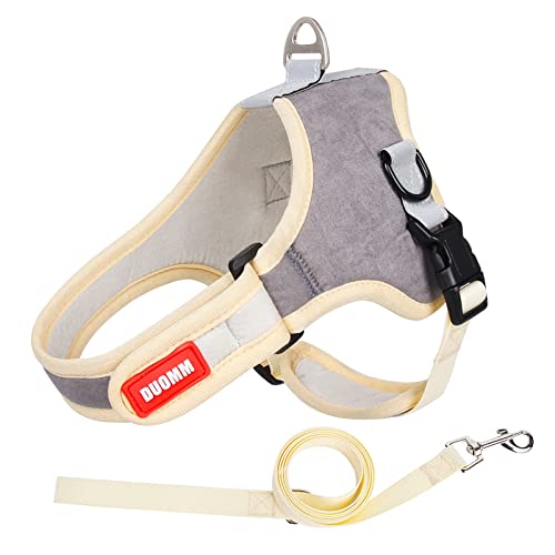 Piang Gouer Hundegeschirr und Leine Set für kleine und mittlere Hunde, reflektierende Wildleder Service Hundegeschirr mit verstellbaren gepolstert für Outdoor Spaziergänge Haustierweste(Grau-M) von PIANG GOUER