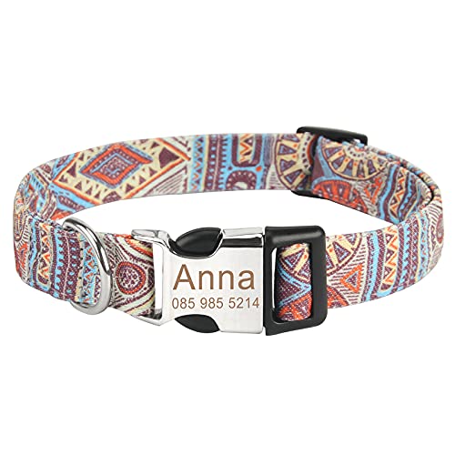 Piang Gouer Personalisierte Hundehalsband Vintage Böhmen Haustierhalsband Benutzerdefinierter Name und Telefonnummer Hundehalsband Tag Katzenhalsbänder für kleine mittelgroße Hunde(Orange-M) von PIANG GOUER