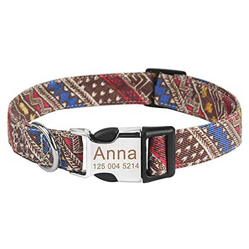 Piang Gouer Personalisierte Hundehalsband Vintage Böhmen Haustierhalsband Benutzerdefinierter Name und Telefonnummer Hundehalsband Tag Katzenhalsbänder für kleine mittelgroße Hunde（Kaffee-L） von PIANG GOUER