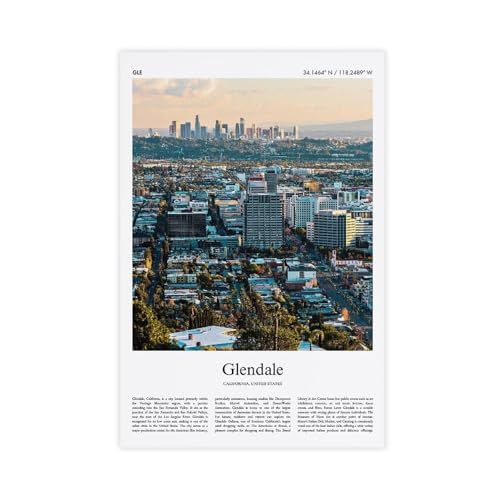 Glendale Farbdruck Glendale Real Photo Poster Travel Poster Gift California United States USA Travel Minimal Print Canvas Deco Prints Unframe 40,6 x 61 cm von PIANK