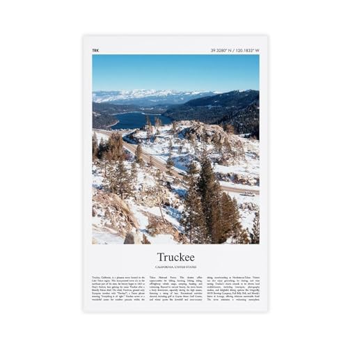 Truckee Farbdruck Truckee Real Photo Poster Travel Poster Gift California United States USA Travel Minimal City Print Canvas Deco Prints Unframe 20x von PIANK