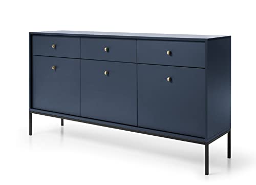 PIASKI Kommode 154 cm Indianer Overall, Kommode für Wohnzimmer, Kommode mit Türen, moderne Möbel mit Füßen, Blau von PIASKI