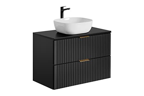 PIASKI ADEL Black Waschbeckenunterschrank 80 cm, Waschtisch mit Arbeitsplatte oder Einbauwaschbecken, schwarzes Waschbecken, Badezimmermöbel (mit Arbeitsplatte und Waschbecken) von PIASKI