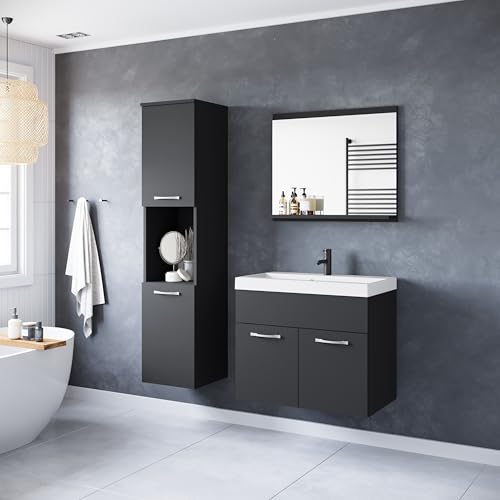 PIASKI Badmöbel-Set Montreal, kleines Badmöbel-Set, inklusive Waschbecken, verschiedene Farben (Mattschwarz) von PIASKI