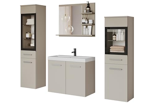 PIASKI Badmöbel-Set Udine I, Badmöbel-Set, LED-Beleuchtung, optionales Waschbecken, Farbe San Remo (Beige Cashmir LED) von PIASKI