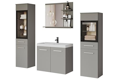 PIASKI Badmöbel-Set Udine I, Badmöbel-Set, LED-Beleuchtung, optionales Waschbecken, Farbe San Remo (Grau) von PIASKI