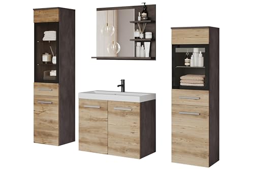 PIASKI Badmöbel-Set Udine I, Badmöbel-Set, LED-Beleuchtung, optionales Waschbecken, Farbe San Remo (Mata/Braun) von PIASKI