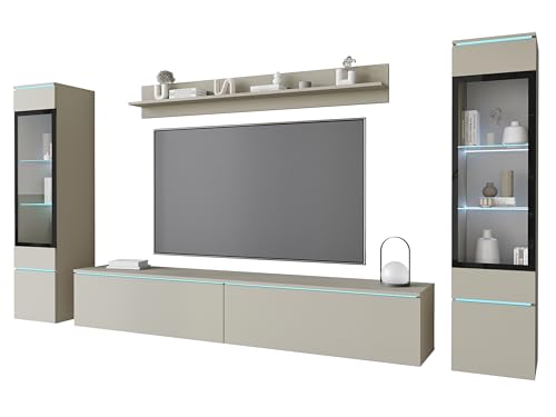 PIASKI Wohnzimmermöbel-Set Vera II, optionale LED-Beleuchtung, Wohnzimmermöbel, verschiedene Farben (Cashmir-Beige, ohne Beleuchtung) von PIASKI