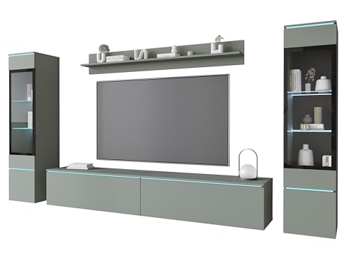 PIASKI Wohnzimmermöbel-Set Vera II, optionale LED-Beleuchtung, Wohnzimmermöbel, verschiedene Farben (Nebelgrün, ohne Beleuchtung) von PIASKI