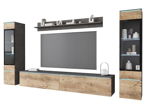 PIASKI Wohnzimmermöbel-Set Vera II, optionale LED-Beleuchtung, Wohnzimmermöbel, verschiedene Farben (Tisch/Kastanie, mit Beleuchtung) von PIASKI