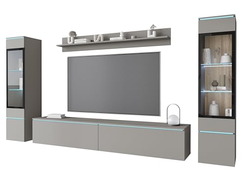 PIASKI Wohnzimmermöbel-Set Vera II, optionale LED-Beleuchtung, Wohnzimmermöbel, verschiedene Farben (grau, ohne Beleuchtung) von PIASKI