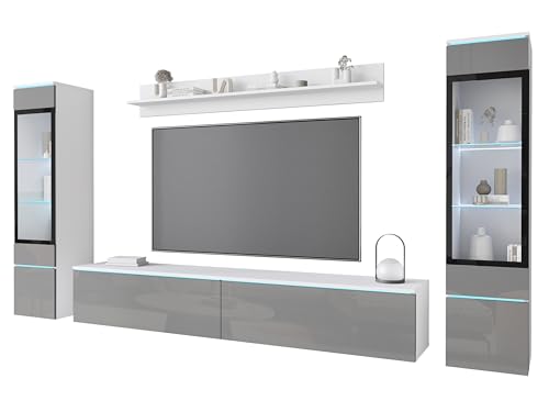 PIASKI Wohnzimmermöbel-Set Vera II, optionale LED-Beleuchtung, Wohnzimmermöbel, verschiedene Farben (weiß/grau, glänzend, mit Beleuchtung) von PIASKI