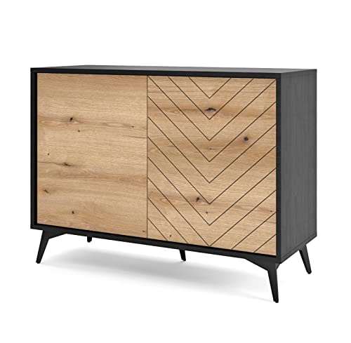 Wohnzimmer-Kommode, 104 cm, Diamant, 2 Türen, Wohnzimmerschrank, moderne Wohnzimmermöbel, Eiche, Evoke von PIASKI