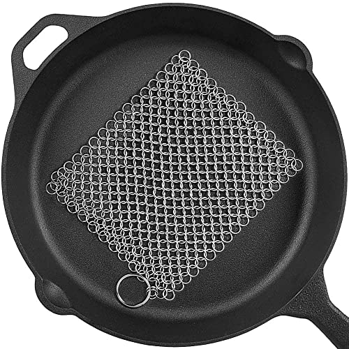 PIBC Gusseisen-Reiniger, 20,3 x 15,2 cm, 316L Edelstahl, Kettennetz-Schrubber für Grillpfanne, Dutch Oven Wok, Edelstahl-Topf, Gusseisenpfanne von PIBC