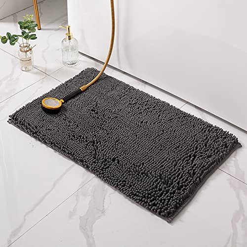 Weich Kurzes Plüsch Dusche Matte Saugfähig Quick Dry Badematte,Chenille Badezimmer Teppich,Shaggy Mikrofaser Carpet Rutschfest Bodenmatte Waschmaschinenfeste Fußmatte für Schlafzim-Dunkelgrau 30x50cm( von PIBM