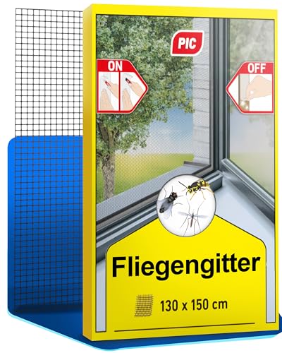 PIC Fliegengitter Fenster Schwarz - 130x150cm Insektengitter Fenster, Insektenschutz, Mückennetz, Moskitonetz, Mückenschutz Fenstergitter, Insektengitter mit Klettband und Reinigungstuch von PIC