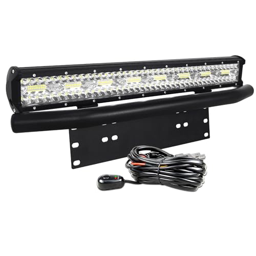 PICAA 20 Zoll 420W LED Arbeitsscheinwerfer mit 23" Frontstoßstange Halterung Kennzeichenhalter und Kabelbaum Kit, 6000K LED Lightbar Lichtbalken Auto für Offroad, LKWs, SUV, 4X4 von PICAA