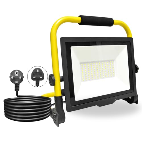 PICAA Baustrahler, 75W LED Flutlicht 7500LM Kaltweiß Tragbare LED Arbeitsleuchte IP66 Wasserdicht Arbeitslicht Arbeitsscheinwerfer für Werkstatt Baustelle Garage 6500K von PICAA