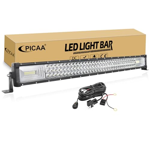 PICAA Gerade LED Auto Lichtbalken 32 Zoll 405W Mit Draht Tri-Reihen 7D Spot Flood Combo Auto Licht Montage Offroad Driving Nebelscheinwerfer Für Auto ATV SUV LKW Boot von PICAA