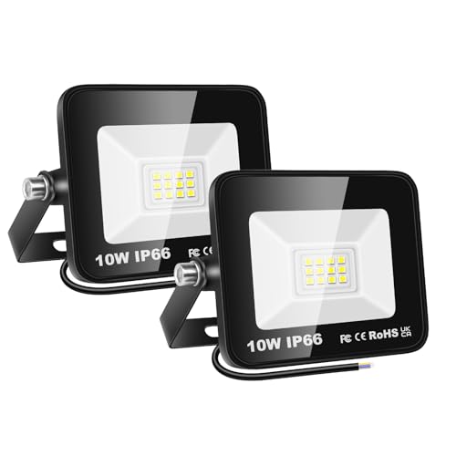 PICAA LED Strahler 10W, LED Strahler Außen, 1000LM LED Scheiwerfer, IP65 Wasserfest Fluter 6000K Kaltweiß Aussenstrahler, Außenstrahler für Hinterhof, Auffahrt, Türen, Garage, Flur, Garten(2 Stück) von PICAA