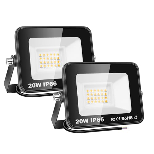 PICAA LED Strahler 20W, 2000LM LED Scheinwerfer, IP65 Wasserfest, 4000K Warmweiß, Außenstrahler für Garten, Garage, Straße (2 Stück) von PICAA
