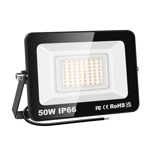 PICAA LED Strahler 50W, LED Scheinwerfer, IP65 Wasserfest, 5000LM, 4000K Warmweiß, Aussenstrahler für Garten, Hinterhof, Auffahrt, Türen, Garage, Flur von PICAA