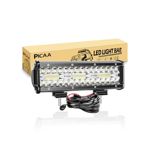 PICAA Arbeitsscheinwerfer 9 Zoll 25.4CM 180W LED Lichtbalken 12V Mit Kabelbaum - Zusatzscheinwerfer Bar Spot Flutlicht Kombination Für SUV Offroad ATV UTV Traktor 4x4 Auto von PICAA