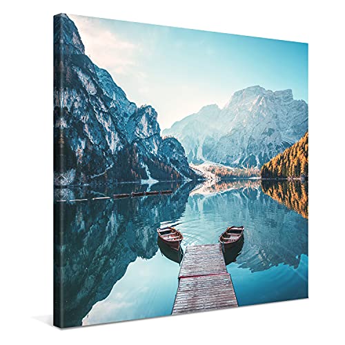 PICANOVA – Bild auf Leinwand Dolomites Bergsee Pragser Wildsee 80x80cm Leinwandbild – Premium Leinwanddruck – Wandbild Kunstdruck Auf 2cm Holz-Keilrahmen Wohnzimmer Wanddekoration – Berge von PICANOVA