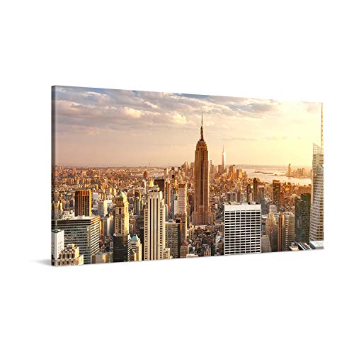 PICANOVA – Bild auf Leinwand Manhattan Empire State Building 100x50cm – Leinwandbild – Premium Leinwanddruck – Wandbild Kunstdruck Auf 2cm Holz-Keilrahmen Wohnzimmer Wanddekoration – New York von PICANOVA