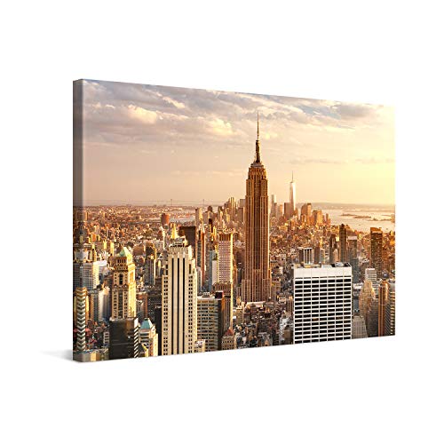 PICANOVA – Bild auf Leinwand Manhattan Empire State Building 120x80cm – Leinwandbild – Premium Leinwanddruck – Wandbild Kunstdruck Auf 2cm Holz-Keilrahmen Wohnzimmer Wanddekoration – New York von PICANOVA