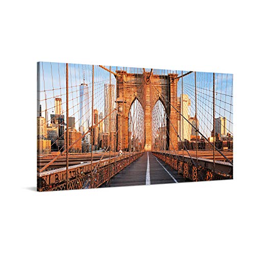 PICANOVA – Bild auf Leinwand New York Brooklyn Bridge 100x50cm – Leinwandbild – Premium Leinwanddruck – Wandbild Kunstdruck Auf 2cm Holz-Keilrahmen Wohnzimmer Wanddekoration – New York von PICANOVA