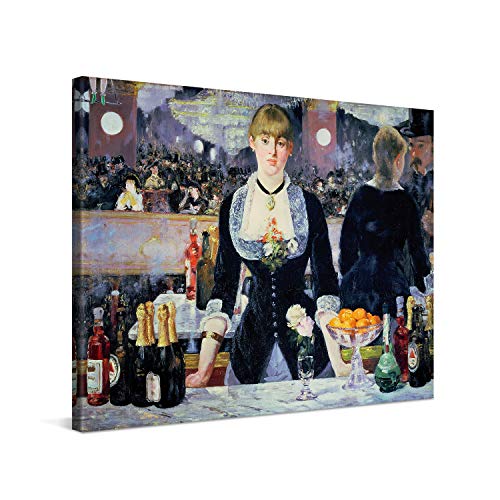 PICANOVA – Édouard Manet – A Bar at The Folies-Bergère 80x60cm – Bild auf Leinwand – Premium Kunstdruck Auf 2cm Holz-Keilrahmen Für Schlaf- Und Wohnzimmer – Klassische Kunst von PICANOVA