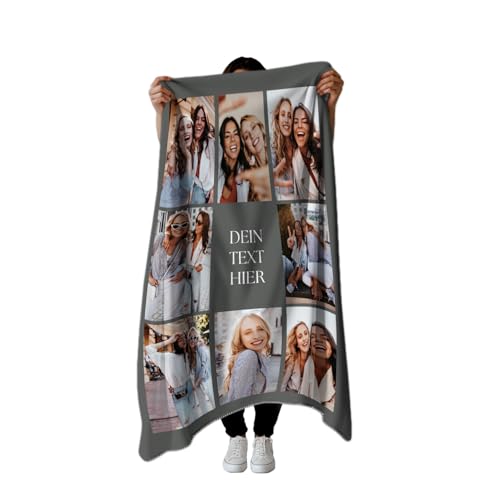 PICANOVA Fotodecke - Personalisierte Decke mit Foto 200x150 cm - Mit eigenem Bild & Text gestalten - Kuscheldecke Grau in Premiumqualität - Fleecedecke (8 Fotos) von PICANOVA