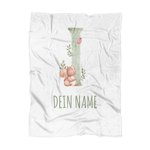PICANOVA - Kinder Handtuch mit Namen und Buchstaben im Waldtier-Design - Badetuch aus Frottee, Schnelltrocknend für Strand, Dusche - Strandtuch mit Personalisiertem Text - 140 x 90cm - Buchstabe I von PICANOVA