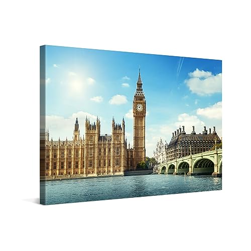 PICANOVA – Leinwandbild 120x80cm London Big Ben – Leinwanddruck – Wandbild Kunstdruck Auf 2cm Holz-Keilrahmen Für Schlaf- Und Wohnzimmer Wanddekoration – Bild auf Leinwand von PICANOVA