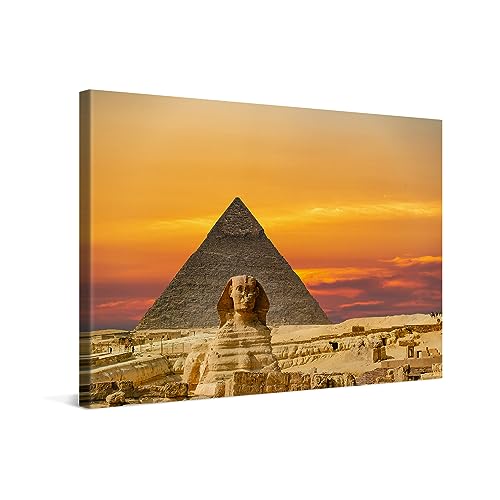 PICANOVA – Leinwandbild 120x80cm Sphinx und Pyramide von Gizeh Ägypten – Leinwanddruck – Wandbild Kunstdruck Auf 2cm Holz-Keilrahmen Für Schlaf- Und Wohnzimmer Wanddekoration – Bild auf Leinwand von PICANOVA