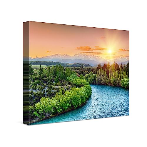 PICANOVA – Leinwandbild 40x30cm Fluss Sonnenuntergang – Leinwanddruck – Wandbild Kunstdruck Auf 2cm Holz-Keilrahmen Für Schlaf- Und Wohnzimmer Wanddekoration – Bild auf Leinwand von PICANOVA