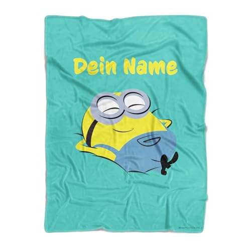 PICANOVA Minions Decke Personalisierte mit Name 200x150cm - Premiumqualität Kuscheldecke für Kinder - Individuell Fleecedecke Fans von Despicable Me - Minion Relax von PICANOVA