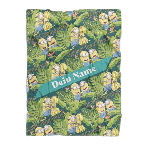 PICANOVA Minions Decke mit Name 100x70cm - Premiumqualität Personalisierte Kuscheldecke für Kinder - Weich Fleece Decke - Geschenk für Fans der Ich - Einfach unverbesserlich - Happy Minions von PICANOVA