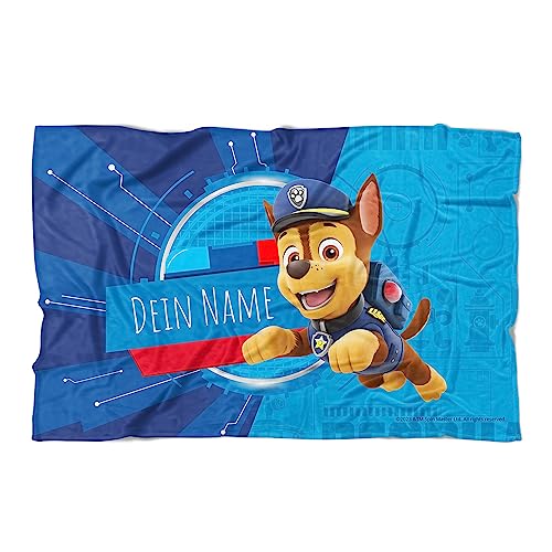 PICANOVA PAW Patrol Chase Handtuch mit Name 140x90cm – Hochwertiges Bedrucktes Handtuch – Blickfang-Strandtuch Aus Hautfreundlichem Frottee – Badetuch mit Text Individuell Bedruckt von PICANOVA