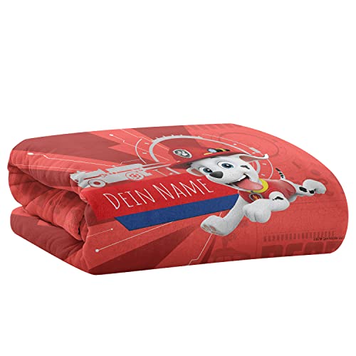 PICANOVA – PAW Patrol Marshall Decke mit Name 200x150cm – Personalisierte Kuscheldecke für Kinder – Premiumqualität Fleecedecke 510g/qm – Unschlagbar Weich Und Gemütlich Schmusedecke von PICANOVA