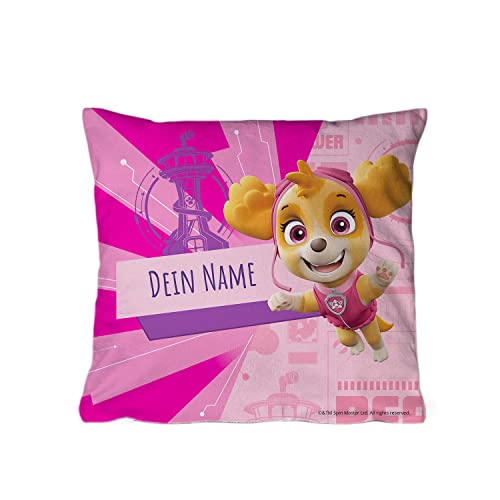 PICANOVA – PAW Patrol Skye Kissen mit Name 60x60cm – mit Füllung – Text individuell Bedruckt – Zierkissen Dekokissen – Schlaf- und Wohnzimmertauglich von PICANOVA